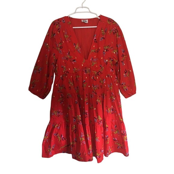 Leota Midi Dress Women's Size 1X Red Cheetahs Long Sleeve Cotton Blend - Picture 1 of 7